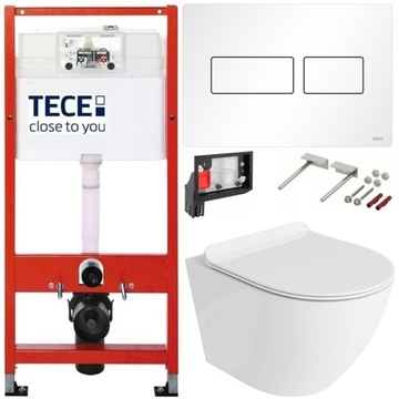 TECE ZESTAW PODTYNKOWY WC MISKA RIMLESS PRZYCISK METALOWY BIAŁY MAT 7W1
