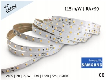 TAŚMA LED 2835 5M ZIMNA 6500K 7,5W SAMSUNG