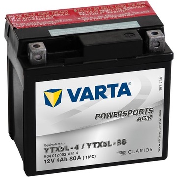 Akumulator motocyklowy Varta YTX5L-BS TX5L-BS 4Ah