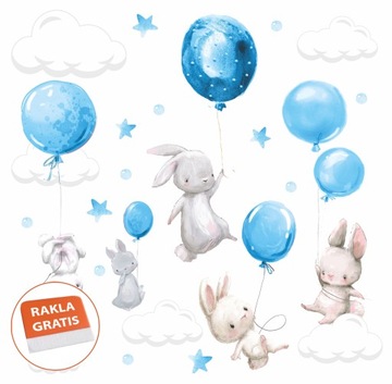 Naklejka na ścianę dla dzieci króliczki balony