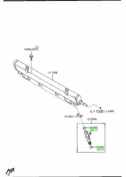 MAZDA 3 5 6 CX-7 ORIGINÁL TĚSNĚNÍ VSTŘIKOVAČE PALIVA L3K913253 ORIGINÁLNÍ