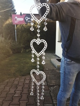 DEKORACJA 3 SERCA Z KRYSZTAŁKAMI ZAWIESZKA Z HACZYKIEM 82 CM