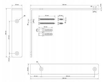 Wspornik półki 25CM - LOFT podpórka pod półkę uchwyt INDUSTRIAL - L 250