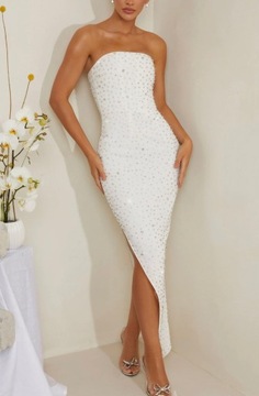 Oh polly VIVICA biała asymetryczna sukienka gorsetowa z kryształkami XL