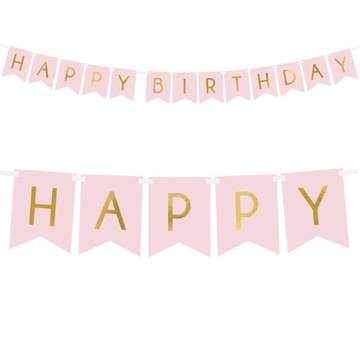 BANER różowy HAPPY BIRTHDAY urodziny GIRLANDA