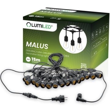 Цепь освещения садовой гирлянды 15 м 15xE27 + светодиодные лампы 1,3 Вт