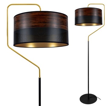 LAMPA STOJĄCA PODŁOGOWA NOWOCZESNA ABAŻUR WENGE ZŁOTA LOFT LED