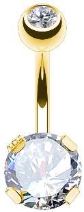 ZŁOTY KOLCZYK DO PĘPKA CYRKONIA, KRYSZTAŁ SS316L
