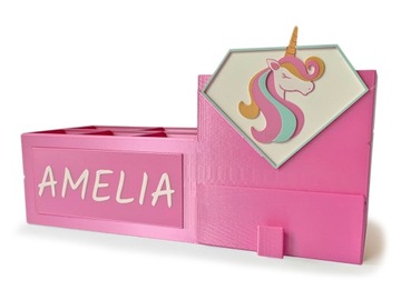 Настольный органайзер с именем Держатель для карандашей Единорог 3D Пенал ECO