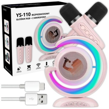 Колонка BLUETOOTH караоке набір бездротовий LED 2 мікрофони USB SD JACK