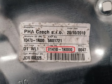 HYUNDAI IX20 ZVEDÁK SKEL ZADNÍ LEVÝ MANUÁLNÍ