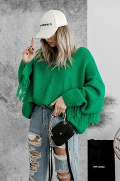 Sweter z frędzlami zielony Me Gusta