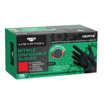 RĘKAWICE NITRYLOWE CZARNE GRIPPER XL KRYPTON x 100