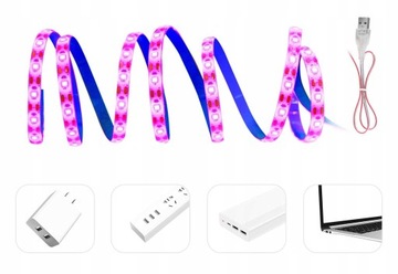 TAŚMA LED OŚWIETLENIE DO WZROSTU UPRAWY ROŚLIN UV WODOODPORNA 100CM 60LED