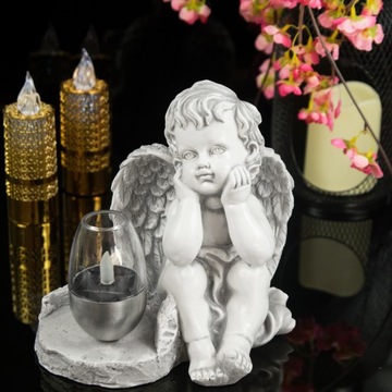 СЕРАЯ ГИПСОВАЯ ФИГУРКА Гробница СОЛНЕЧНАЯ СВЕТОДИОДНАЯ ЛАМПА