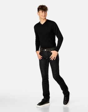Czarne Spodnie Jeansy Rurki Męskie Texasy Dżinsy dla Wysokich SM666 W32 L36
