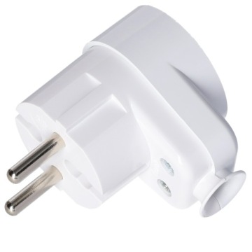 Угловая вилка с розеткой 2П, 16А, белая