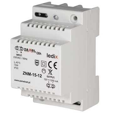 Zasilacz modułowy na szynę 12V 15W ZNM-15-12 Zamel