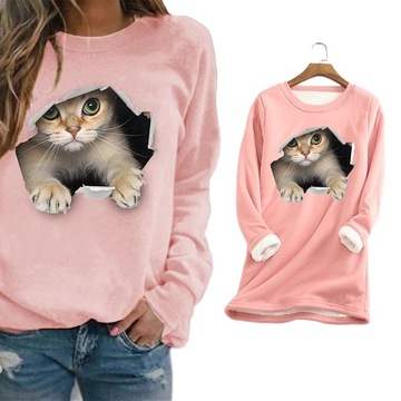 T-SHIRT KOSZULKA DŁUGIM RĘKAWEM DAMSKA WZÓR KOTKA