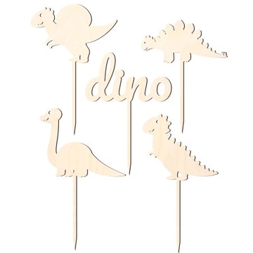 Drewniane Pikery toppery do babeczek tortu dino dinozaury urodziny dziecko