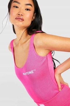 Boohoo NG2 zxu różowe body prążki napis pantone stringi XL