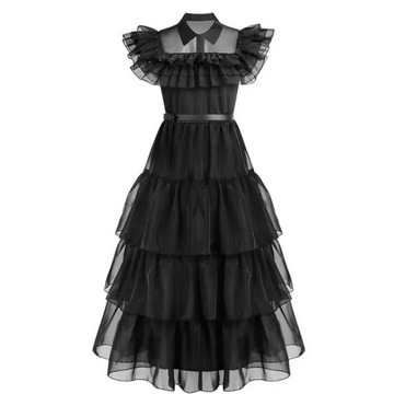 КОСТЮМ СРЕДЫ АДДАМСА + КАРНАВАЛЬНЫЙ ПАРИК ДЛЯ ДЕВОЧКИ 122/128 М