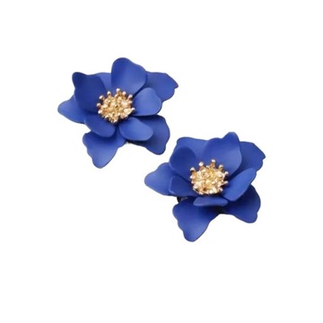 Kolczyki Sztyfty Niebieskie Kwiatki Kwiaty 21mm