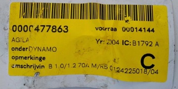 ALTERNÁTOR AGILA A ASTRA G H CORSA C 1.0 1.2 1.4