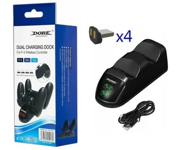 Ładowarka Stacja dokująca 2 Pady PS4 + 4 Adaptery