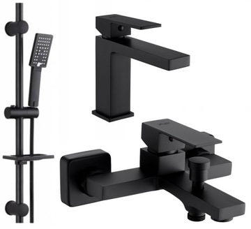 BATERIA WANNOWA + UMYWALKOWA CZARNA + NATRYSK 3F