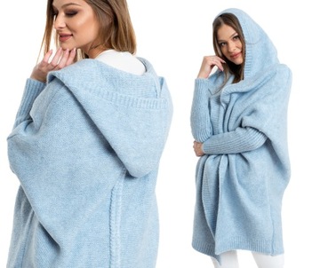 NEIRO LUŹNY SWETER KARDIGAN Z KAPTUREM OVERSIZE