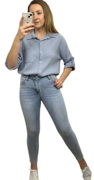 Luźna koszula muślinowa kieszeń guziki długi rękaw uni S M L XL Italy moda