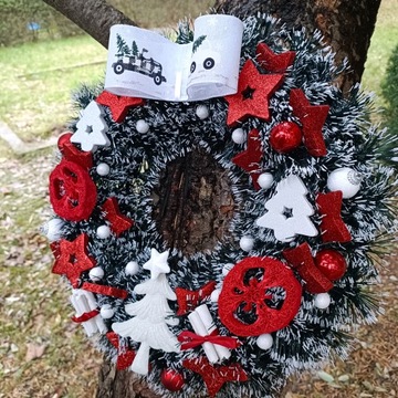 РОЖДЕСТВЕНСКИЙ ВЕНОК НА ДВЕРЬ, РОЖДЕСТВЕНСКИЙ ВЕНОК, ПЛАТЬЕ, 40 СМ, КРАСНЫЙ