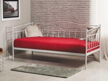 Белая металлическая односпальная кровать с каркасом 90х200.