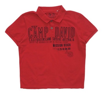 CAMP DAVID Męska Czerwona Koszulka Polo Logo Napisy r. M / L