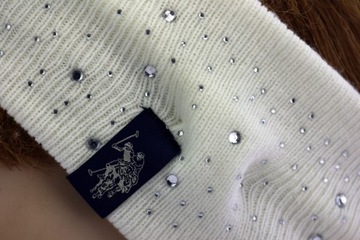Zestaw zimowy damski opaska na uszy i rękawiczki U.S. Polo Assn. cyrkonie