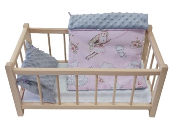 DREWNIANE ŁÓŻECZKO DLA LALEK + POŚCIEL MINKY