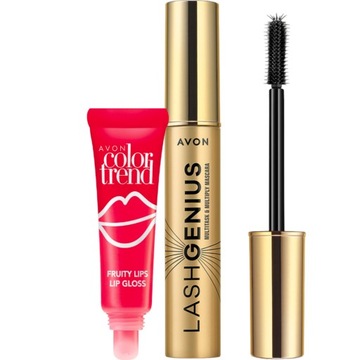 AVON ZESTAW KOSMETYKÓW TUSZ DO RZĘS GENIUS + BŁYSZCZYK TRUSKAWKA + GRATIS