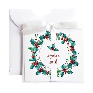 Kartka świąteczna biała ostrokrzew na święta