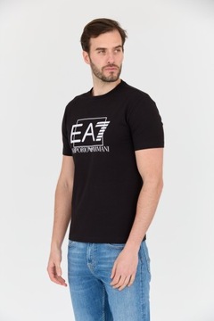 EA7 Czarny męski t-shirt z dużym białym logo L