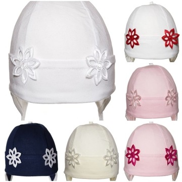 NIEMOWLĘCA CZAPECZKA WIĄZANA USZKA CZAPKA BAWEŁNA MARGARETKA 0-6 M-C 5KOLOR