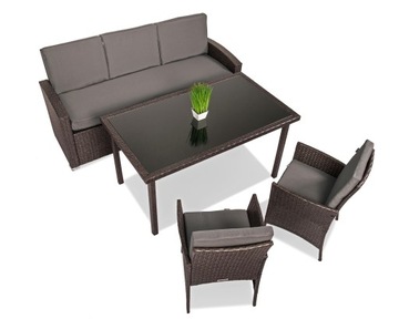 Meble ogrodowe rattanowe Doha - SOFA + STÓŁ + 4 x FOTELE Ciemny Brązowy
