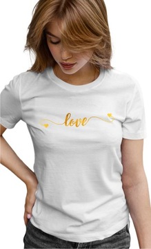 Koszulka damska T-shirt LOVE ZŁOTY NADRUK bluzka