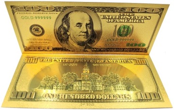 Позолоченная коллекционная банкнота номиналом 100 долларов США.