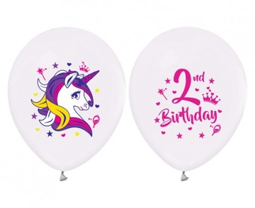 Balony lateksowe 2 urodziny jednorożec 5 sztuk