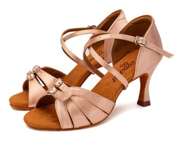 BUTY DO TAŃCA TANECZNE REGULOWANE KLAMRY ZAPINANE DELIKATNE SKIN 7,5cm