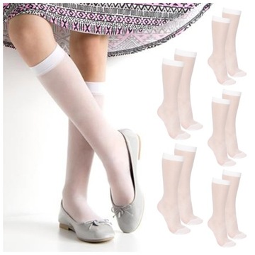 BIAŁE PODKOLANÓWKI BEZ WZORU DZIEWCZĘCE CIENKIE 15 DEN MORAJ R.UNI 5-PAR