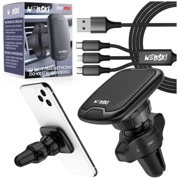 UCHWYT NA TELEFON Do AUTA Z MOCNYM MAGNESEM DO KRATKI NAWIEWU CARBON