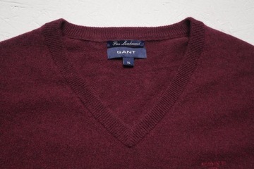 Gant sweter v-neck bordowy wełna wełniany męski XL