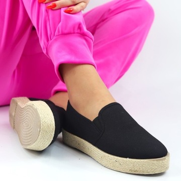 NEWS espadryle damskie czarne na plecionej platformie r.39